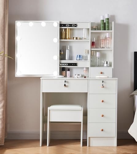 Makeup Desk Dressing Table with Storage Drawers and Cushioned Stool for Bedroom (Modern TB06)