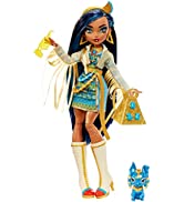 Monster High Doll, Cleo De Nile with Accessories and Pet Dog, Posable Fashion Doll with Blue Stre...