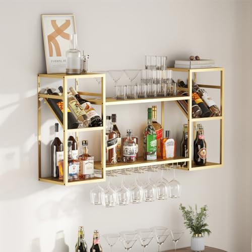 Wall Mounted Wine Rack with Glass Holder Storage