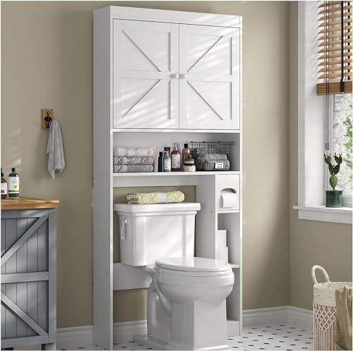 32.3''W Free Standing Toilet Shelf Space Saver with Anti-Tip Design and Adjustable Divider Bar