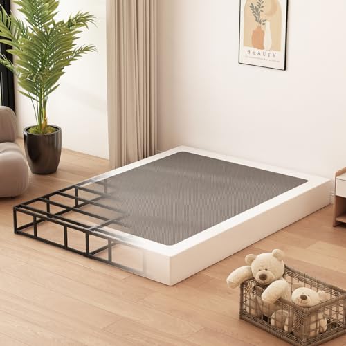 High Profile Metal Full Size Box Spring Bed Base with Fabric Cover