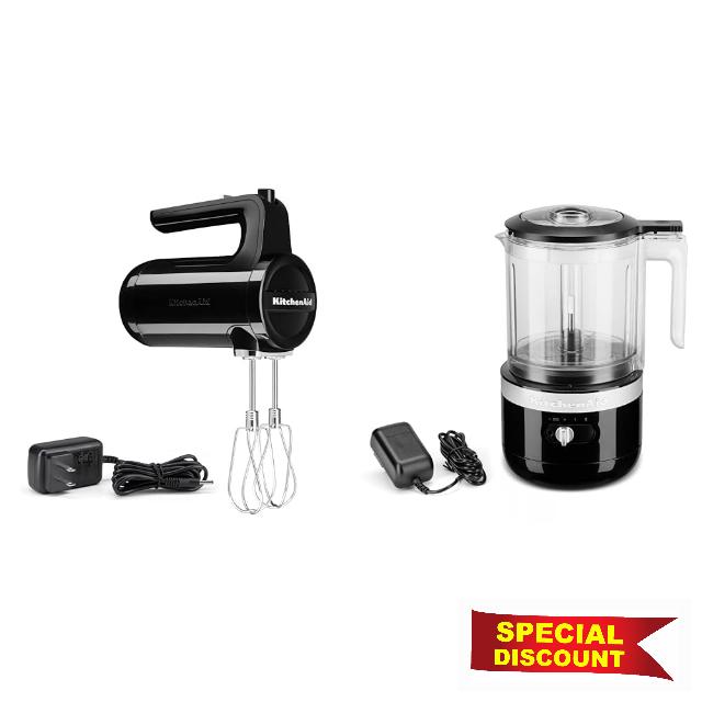 KitchenAid Cordless 7 Speed Hand Mixer - KHMB732| Onyx Black | 7.56 x 3.54 x 11.69 inches & Cordless 5 Cup Food Chopper