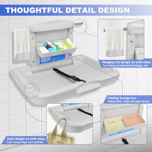 Commercial Baby Changing Station Wall Mounted Baby Changing Station Diaper Change Table Wall Mounted Baby Changing Station with Safety Strap
