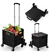 COSTWAY 2 in 1 Foldable Shopping Trolley, 3 Height Adjustable Portable Shopping Cart on Wheels wi...