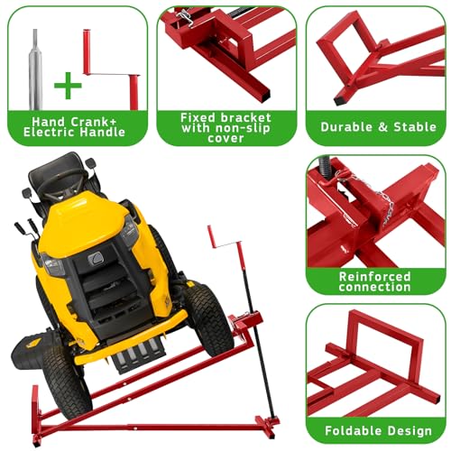 TUNTENDO Lifting Platform 882 Lbs Capacity Telescopic Maintenance Jack for Garden Tractors & Riding Lawn Mower with Manual Handle & Power Tool Extension Handle (Red)