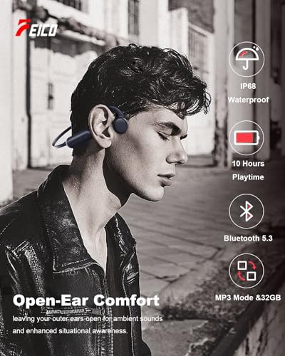 Bluetooth 5.3 Open-Ear Headphones with Mic | MP3 Mode Built-in 32GB & 10Hrs Playtime