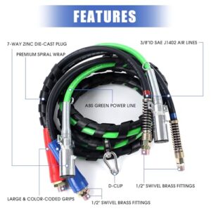 15FT 3 in 1 ABS & Power Airline Air Hose Wrap 7 Way Electrical Cable Air Lines with Handle Grip Airlines for Truck Trailer Tractor