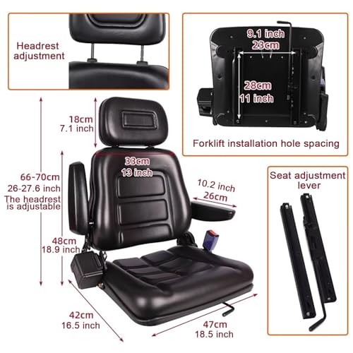 Adjustable Back Headrest Armrests Heavy Duty PVC Black Tractor Seat for Garden Lawn Mower Seat