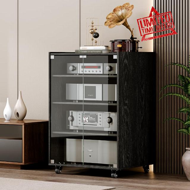 YYJ Audio-Video Media Stand with 4 Height-Adjustable Shelves