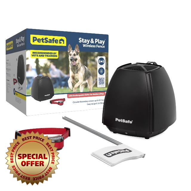 PetSafe Stay & Play Wireless Pet Fence for Stubborn Dogs - No Wire Circular Boundary