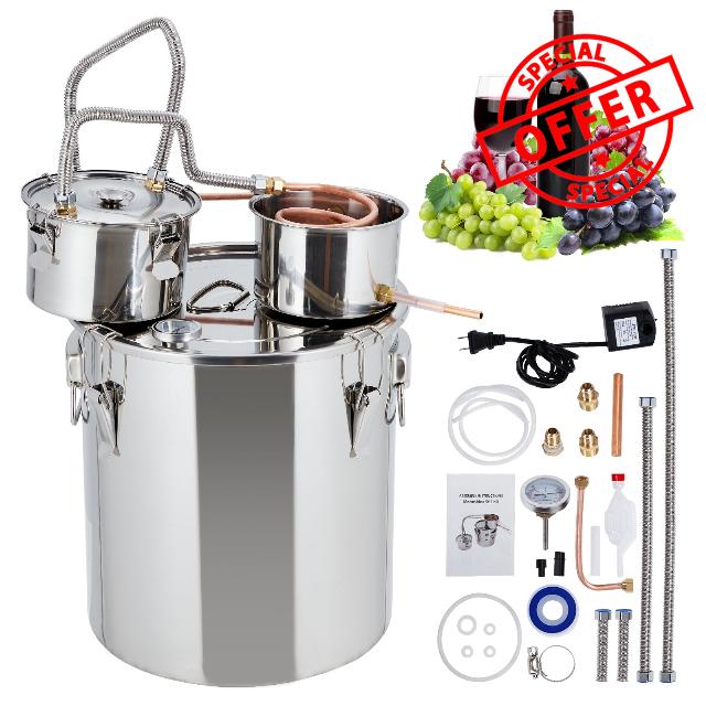 Alcohol Still 13.2Gal/50L Alcohol Distiller Stainless Steel Distillery Kit for Alcohol With Copper Tube Water Pump Build-in Thermometer