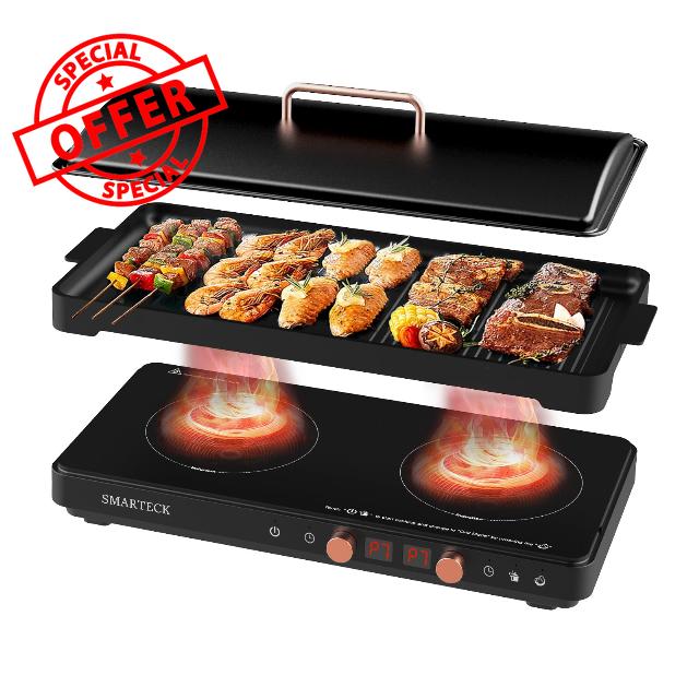 2-in-1 Electric Griddle & Induction Cooktop and 1800W Induction Burner with Removable Griddle Pan Non-stick