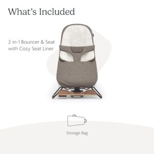 JPMA + FSC® Certified/Cozy Seat Liner + Storage Bag Included/Wells (Taupe Mélange/Black Chrome/Walnut Wood)