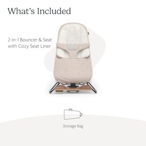 JPMA + FSC® certified/Cozy Seat Liner + Storage Bag Included/Charlie (Sand Mélange/Black Chrome/Walnut Wood)