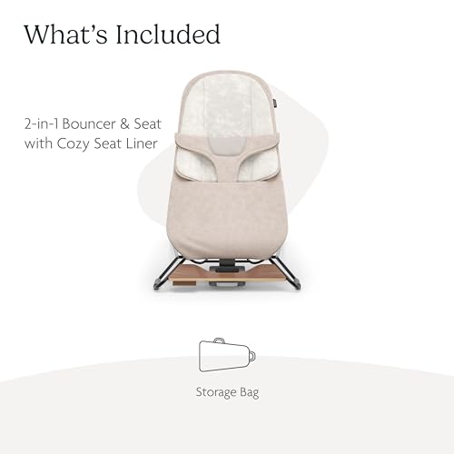 JPMA + FSC® certified/Cozy Seat Liner + Storage Bag Included/Charlie (Sand Mélange/Black Chrome/Walnut Wood)