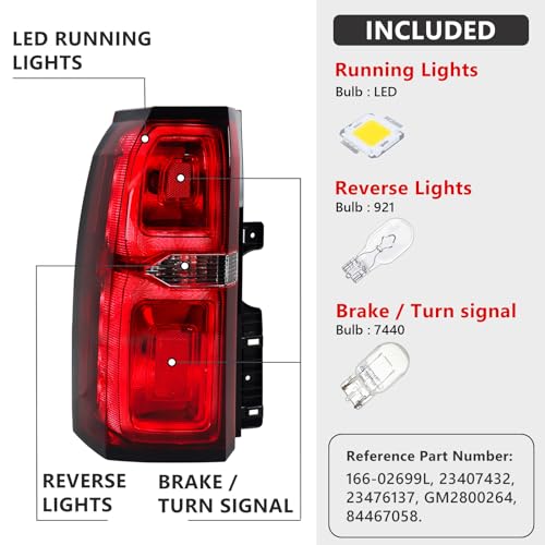 Red Taillight OE Style Tail lamp Rear Brake Lamp Replacement for GM2800264 84467058 Driver Side