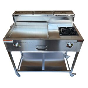 000 BTU Cast Iron Burner Stove and 3 Condiment Containers - Stainless Steel - Fueled By Propane - Great For Outdoor Parties and Catering