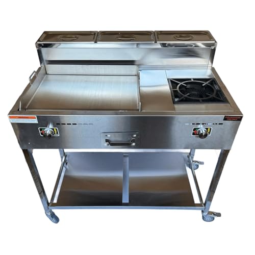 000 BTU Cast Iron Burner Stove and 3 Condiment Containers - Stainless Steel - Fueled By Propane - Great For Outdoor Parties and Catering