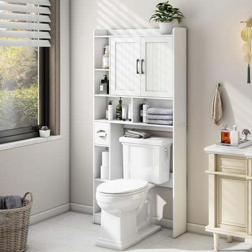Farmhouse Storage Cabinet Over Toilet with Barn Door,Home Space-Saving Toilet Rack