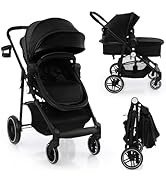 COSTWAY Lightweight Baby Stroller, One-Hand Foldable Infant Pushchair with 5-Point Harness, Adjus...