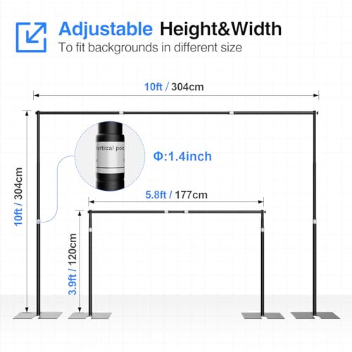 Heavy Duty Backdrop Stand with Metal Steel Base Adjustable Photo Backdrop Stand Kit for Parties