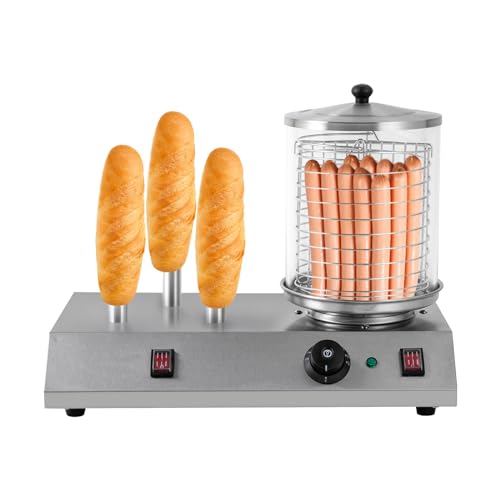 110V Stainless Steel 3 Hot Dog Cooker Machine Machine with Bread Bun Warmer