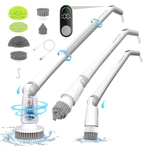 Shower Cleaning Brush with LED Display & 2 Speeds Adjustment for Bathroom Kitchen Floor