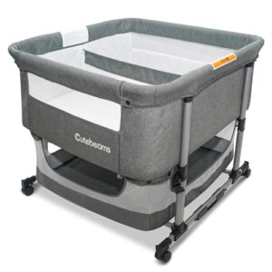 3 in 1 Bedside Co Sleeper Double Bassinet for Twins，Rocking Bassinet for Baby with Wheels and Storage Basket