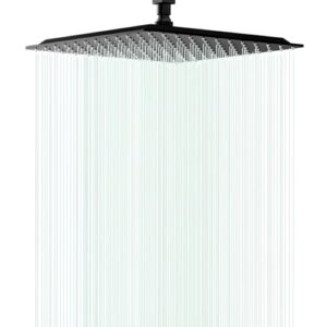 Waterfall Bathroom Square Showerhead with Soild Brass Pivot Ball - Ceiling or Wall Mount (12" Matte Black)