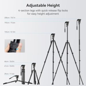 75" Video Camera Tripod Monopod with +/-15° Leveling Base Fluid Head