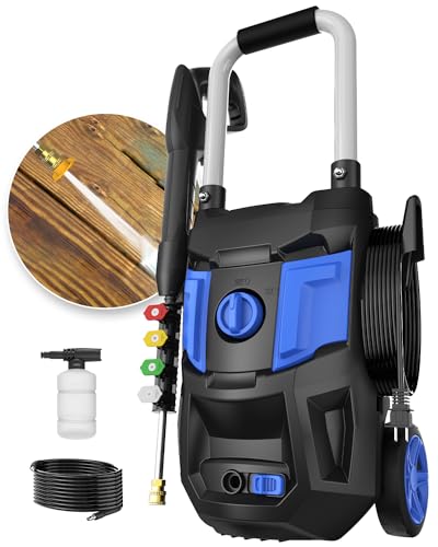 35FT Power Cord High Pressure Washer Powered Foam Cannon 4 Nozzles for Patios Car Garden