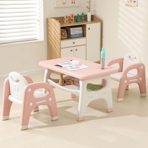 Toddlers Table and Chairs Set with Large Built-in Storage Shelf