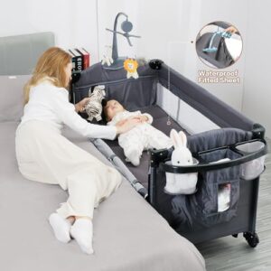 Pack and Play Bedside Sleeper with Waterproof Sheet & Mattress