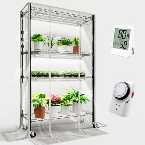 4-Tier Metal Plant Shelf with Full Spectrum Growing Lamps and Tent
