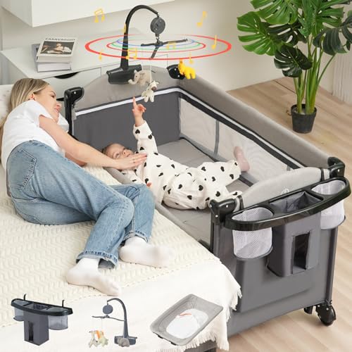 Pack and Play Bassinet with Diaper Changer/Mattress/Music