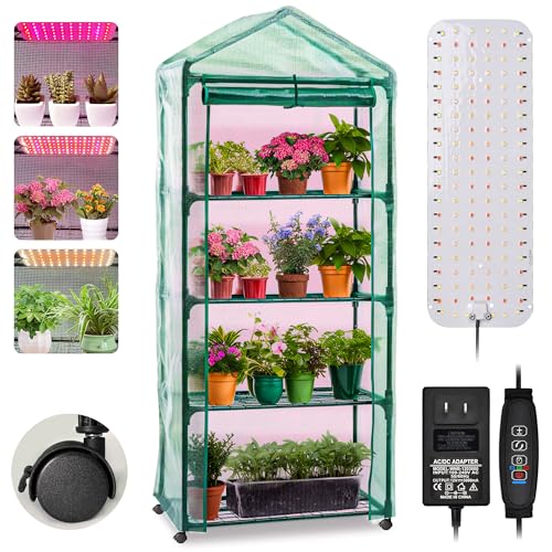 Portable 4 Tier Mini Greenhouse Tent with PVC Cover and Shelves for Seed Starting