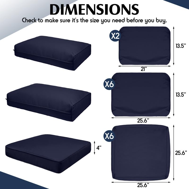 Fits 6-Seat Wicker Rattan Sectional Couch Chair Furniture Cover Replacement Set - Fade-Resistant Patio Cushion Covers with Zipper