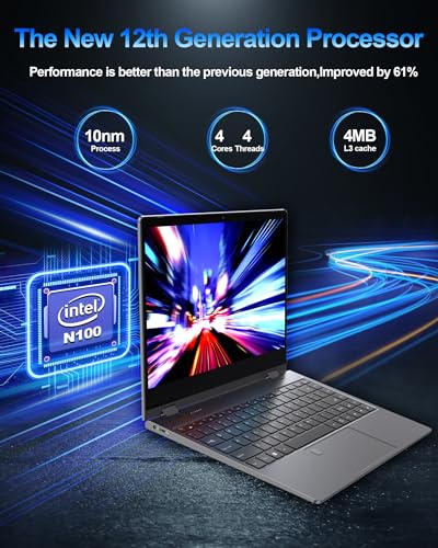 12th Gen N100(Up to 3.4GHz) Foldable 14.1 Inch Laptop FHD 2.4/5G WiFi Bluetooth 5.0 Type-C 46WH Battery Support Fingerprint Unlock