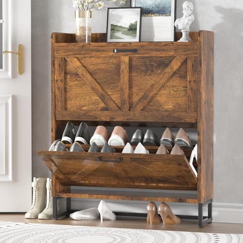 Freestanding Shoe Rack Cabinet with Metal Legs
