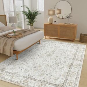 Low- Pile Beige Rug Cream Living Room Rug