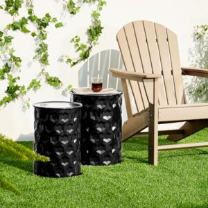 Metal Embossed Honeycomb Texture Cylindrical Glossy Modern End Table Plant Stand Accent Table