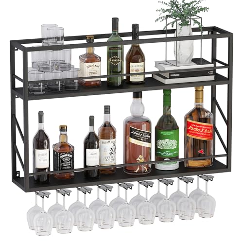 Metal Bar Liquor Shelves and Glass Holder