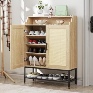 Shoe Rack Organizer Cabinet with Adjustable Shelves & Buffer Hinge