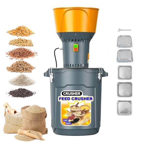 1000w Electric Feed Grinder Dust-Free Dry Cereals Grinder with Detachable Hopper & 5 Sieves for Farm Home 6.6 Gallons (25L)