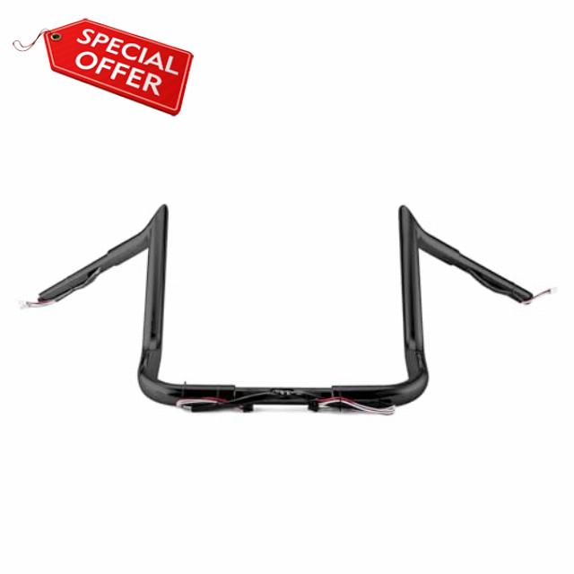 12" Ape Hangers Handlebar 1 1/4" Pre-wired Bagger Monkey Bar Compatible with 2014-2023 Harley Touring Street Glide Electra Glide Tri Glide Ultra Limited Gloss Black
