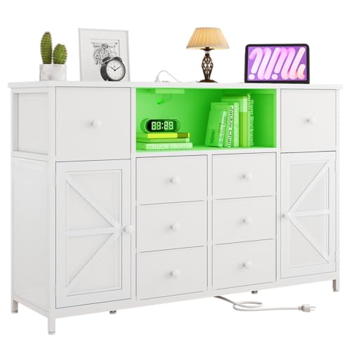 Chest of Drawers for Bedroom with 8 Fabric Drawers and 2 Doors