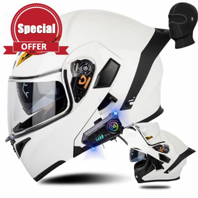Bluetooth Motorcycle Helmet Dual Visor Flip up Modular Full Face Helmet with DOT Certification of Built-in Dual Speaker with Microphone Motorbike Street Bike Moped Helmet for Adult Men and Women
