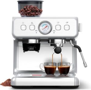 15 Bar Professional Espresso Maker with Coffee Bean Grinder Milk Frother