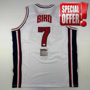 Autographed/Signed Larry Bird United States USA White 1992 Dream Team Basketball Jersey JSA COA