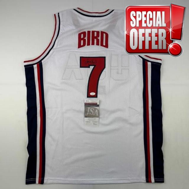 Autographed/Signed Larry Bird United States USA White 1992 Dream Team Basketball Jersey JSA COA